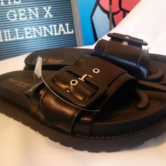 SOLD  Henry Ferrera Black Buckle Slide Sandals 6 - Picture 5 of 8
